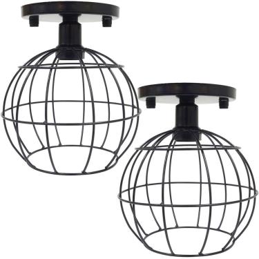 Imagem de 2 Lustres Teto Plafon Industrial Aramado Globo Retrô Luminária Sobrepor Vintage Agp Ilumini