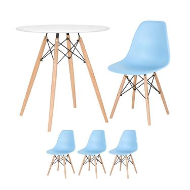Imagem de KIT - Mesa redonda Eames 70 cm branco + 3 cadeiras Eiffel DSW