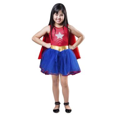 Imagem de Fantasia Mulher Star Infantil Vestido Estilo Maravilha Capa