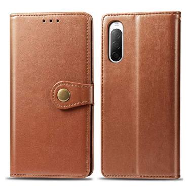 Imagem de HONGYAN Capa de telefone Para Sony Xperia 10 II Caixa de Couro Sólido Retrô Caso de telefone de cor sólido com cordão e foto Frame & Card Slot & Wallet & Função Capa protetora