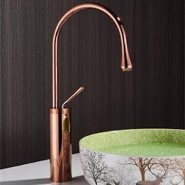 Imagem de Torneira da bacia escovado ouro preto prata torneira deck montado lavatório torneira misturador quente & Torneira de latão frio para banheiro, ouro rosa alto, China