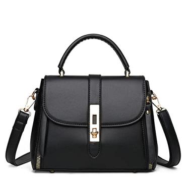 Imagem de Bolsa transversal feminina com aba de alça superior bolsa de ombro de couro moda clássica bolsa casual bolsas, Preto