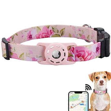 Imagem de Konity Coleira de cachorro AirTag, compatível com Apple AirTag, coleira de poliéster para filhotes de gato com suporte de silicone para airtag para cães pequenos, médios, grandes e extra grandes, rosa