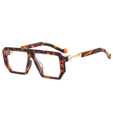 Imagem de Óculos de Sol Quadrado Retrô Polígono Moda Feminina Cor Geléia Sombras UV400 Designer Masculino Tendência Óculos de Sol, Leopardo Claro, A