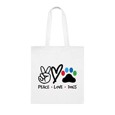 Imagem de Bolsa Peace Love Dogs, presente para cães, presente para cães, aniversário de mãe de cães bolsa de ombro para cães, bolsa reutilizável para cães, Branco