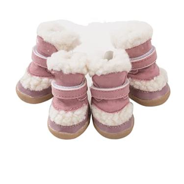 Imagem de YUEMOL Botas para cães 4 peças de sapatos de inverno para cachorros, ursinhos de pelúcia antiderrapantes e quentes, botas de neve para pés de cachorro pequenos (Color : A, Size : 2#)