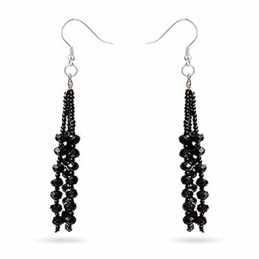 Imagem de Brincos de contas femininos da coleção 1920 estilo vintage preto carvão multicamadas