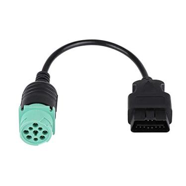 Imagem de Ejoyous — Cabo de scanner de diagnóstico de caminhão, 9 pinos para 16 pinos OBD2 adaptador de scanner de diagnóstico para caminhão de motor Cummins (preto/verde)