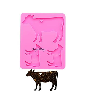Imagem de Moldes de chaveiro de resina super brilhante mãe de vaca / família de bebê moldes de silicone de resina DIY lindo anel de chave animal molde de resina epóxi família animal resina epóxi artesanato molde de argila polímero