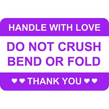 Imagem de Ophisdesk 200 peças, 5 x 7,6 cm, roxo, não esmague ou dobre, por favor, mão com amor, agradecimento, etiqueta adesiva para envio, embalagem correspondente, envelope, presente, bolsa de joias