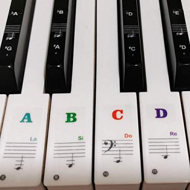 Imagem de Adesivos de piano para teclas, adesivos coloridos de teclado de piano Yalloy para 88, 61, 54, 49, conjunto completo de adesivos removíveis e transparentes, não deixa resíduo, ideal para piano ou teclado de aprendizagem