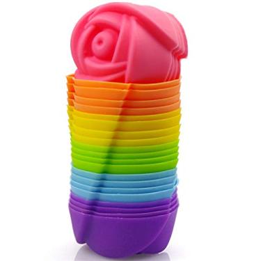 Imagem de MIREN Mini copos de silicone reutilizáveis e antiaderentes / copos de muffin / mini forros para cupcake/mini porta-chocolate/copos para trufas -pacote com 24 - 6 cores vibrantes (rosa)