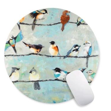 Imagem de Tapete de mouse redondo de aquarela com pássaros, tapete de mouse de jogos de plantas naturais para design, mouse pad de base de borracha antiderrapante, mouse pads de escritório à prova d'água