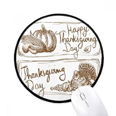 Imagem de Selo do Dia de Ação de Graças Padrão Cinza Tapete de Mouse Pad Desktop Escritório Tapete Redondo para Computador