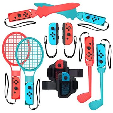 Imagem de Pacote de acessórios esportivos para jogos Switch, conjunto de acessórios para festas familiares 10 em 1 para crianças Switch OLED jogos esportivos. Compatível com o Nintendo Switch/Switch OLED
