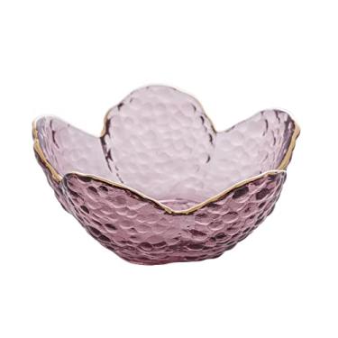 Imagem de Bowl de Cristal Martelado com Borda Dourada Taj Flor Rosa 9cm x 5cm - Wolff