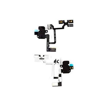 Imagem de Peças de reparo de cabo flexível compatíveis com iPhone 4, (botão de som, conector de fone de ouvido, preto, com componentes)