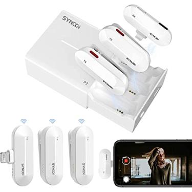 Imagem de Microfone de lapela sem fio SYNCO P2L branco, transmissor duplo e 1 receptor Mic de lapela de 2,4 GHz USB C com estojo de carregamento Plug & Play para YouTube, transmissão ao vivo, gravação, transmis