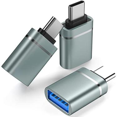 Imagem de Adaptador USB C para USB, pacote com 3 adaptadores USB C macho para USB 3.0 fêmea, compatível com iMac 2021 para iPad Pro 2021 para MacBook Pro 2020 para MacBook Air 2020 e outros dispositivos tipo C ou Thunderbolt 3, cinza