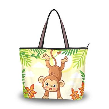 Imagem de ColourLife Bolsa de ombro com alça superior, macaco pulando as árvores, bolsa de ombro para mulheres e meninas, Multicolorido., Medium