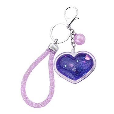 Imagem de Chaveiro com pingente de coração AMOSFUN, chaveiro moderno com lantejoulas brilhantes e porta-chaves para pendurar no carro, enfeite para aniversário (roxo)