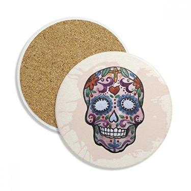 Imagem de Caveira roxa Caveira Nacional do México Ilustração Caneca Porta-copos Proteção de Mesa Pedra Absorvente