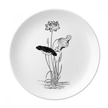 Imagem de Lótus Flor Água, Preto, Branco, Prato Decorativo de Porcelana, Prato de Jantar