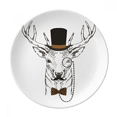 Imagem de Chapéu de cervo de barba suave estilo britânico gravata borboleta, prato decorativo de porcelana salver louça de jantar