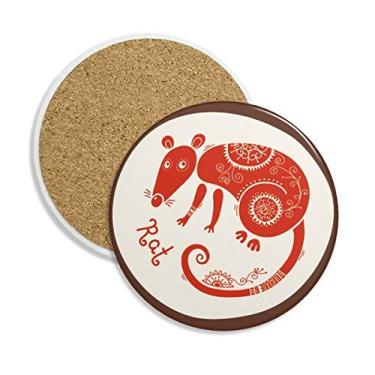 Imagem de Year Of Rat Animal China Zodíaco Caneca porta-copos vermelha Proteção de mesa Pedra absorvente