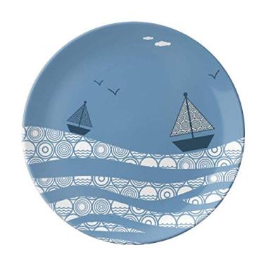 Imagem de Prato decorativo de porcelana salver louça de jantar com paisagem e nuvem