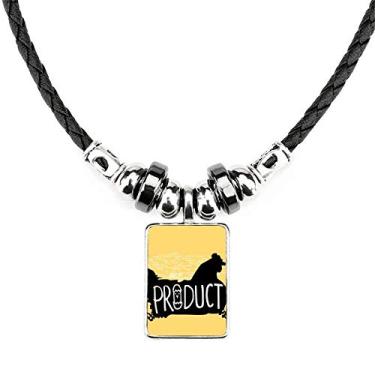 Imagem de Colar natural de galinha preta com contorno de animal de galinha preta com pingente de corda de couro