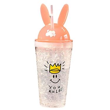 Imagem de Copo de viagem infantil de unicórnio com palha para garota, copo de gelo para freezer, caneca gelada com alça para tampa para piquenique festa aniversário (coelhinho branco, 480 ml)
