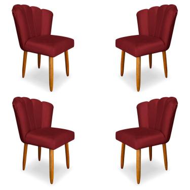 Imagem de Kit 4 Cadeiras de Jantar Pétala Estofada Pés Palito Veludo Vermelho - Montanaris Decor
