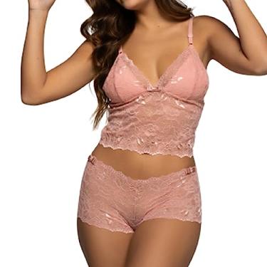 Imagem de Conjunto Baby Doll - Lingerie de Renda Sensual com Calcinha Caleçon e Sutiã - Moda Íntima Feminina, Linha Noite, Sutiã e Calcinha de Renda, Conjunto de Lingerie Sexy - Vicbela - ROSA GG