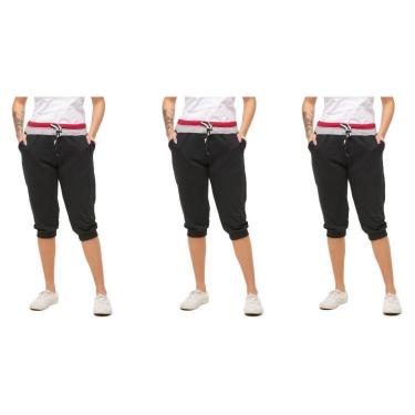 Imagem de Kit com 03 Bermudas de Moletom Feminina Saruel Skinny-B1-BRANCO-CINZACLARO-PRETO-PP-Masculino