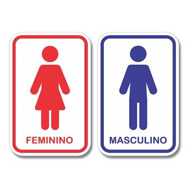 Imagem de Kit 2 Placas Sinalização Banheiro Feminino Masculino 20x13cm