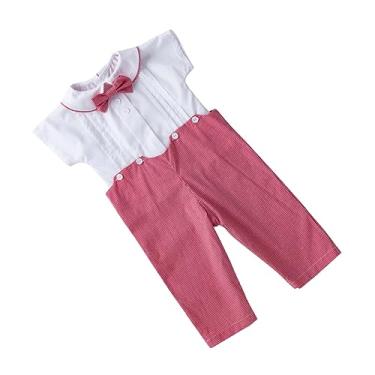 Imagem de Roupas De Cavalheiro Para Crianças Macacão Xadrez Terno De Bebê Macacão Menino Macacão De Casamento Body Manga Curta Roupa Infantil Menino Algodão Filho Garoto Roupas De Bebê