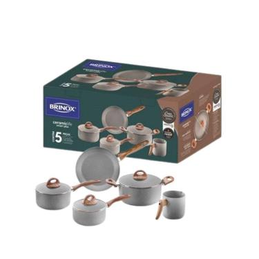 Imagem de Jogo de Panela Frigideira Brinox Ceramic Life Cinza Kit 5 un