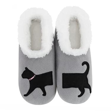Imagem de Snoozies Meias Pantufas Combináveis – Pantufas Femininas Aconchegantes e Divertidas para Casa, Meias felpudas com , meias antiderrapantes – Gatos e Cães, Gato preto, Large