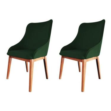 Imagem de Kit 2 Cadeiras De Jantar Luxo Estofada Elisa Anatômica Veludo Verde Ba