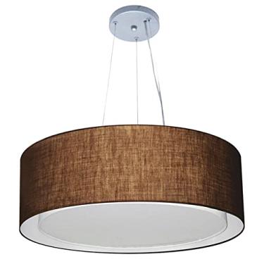 Imagem de Lustre Pendente Cilíndrico Duplo Cúpula Tecido 60x25 cm, Vivare Iluminação, Pendente4125 LC, Café, Grande
