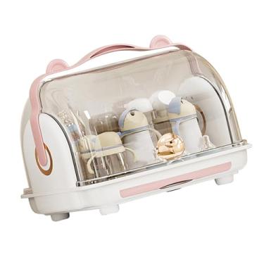 Imagem de Organizador de Caixa de Armazenamento de Rack de Secagem de Garrafas Com Tampa à Prova de Poeira, Escorredor de Grande Capacidade (Rosa)