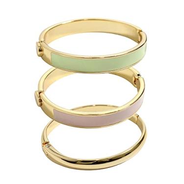 Imagem de Kit 3 Braceletes Feminino Tons Pastel Banhado Ouro Semijoia