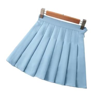 Imagem de MAIFURUN Saia xadrez feminina casual cintura alta plissada saia uniforme evasê com shorts internos, Azul 2, Medium