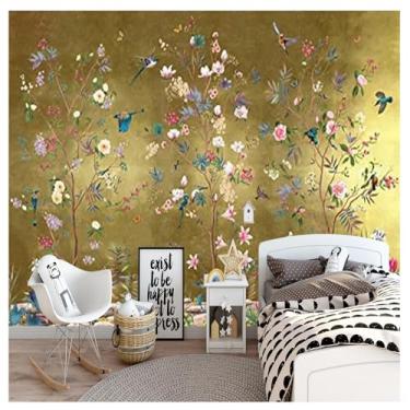 Imagem de TUYIFA Papel de parede 3D papel de parede chinês pintados à mão pássaros e flores sala de estar quarto TV sofá fundo mural de parede (138''x100''(350x256 cm), pano de seda)