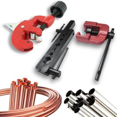 Imagem de Flangeador Alargador 3/16~5/8 Pol + Cortador P/Tubo Duto Cano 1/8"~1.1/8" Cobre Alumínio Latão Metal Aço PVC 3~28mm C/Escareador Morsa Refrigeração ArCondicionado Canos Automotivo Freezer Geladeira