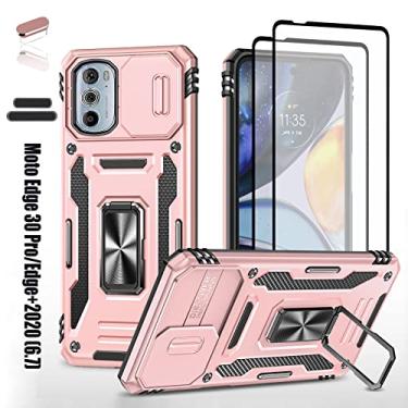 Imagem de LMDAMZ Capa resistente para Motorola Moto Edge 30 Pro/Edge+ (2020), amortecedor de borracha híbrida de camada dupla de grau militar com protetor de câmera deslizante, suporte giratório de 360 graus