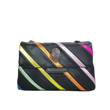 Imagem de KoeLaP Bolsa feminina de verão arco-íris para juntar bolsa transversal colorida bolsa de ombro patchwork, Preto, 27X9X17CM