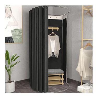 Imagem de Guarda-roupa Vestiário portátil para cortina de vestiário de canto fácil de instalar divisória de tela de privacidade temporária semicírculo vestiário armário