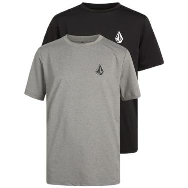 Imagem de Volcom Camisetas Rash Guard para meninos - pacote com 2 camisetas de natação FPS 50+ secagem rápida areia e proteção solar - camiseta infantil (8-16), Cinza mesclado/preto, 16